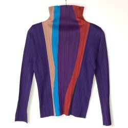☆☆ ISSEY MIYAKE イッセイミヤケ PLEATS PLEASE プリーツカットソー タートルネック pp93-jk636 パープル サイズ 3 レディース Bランク