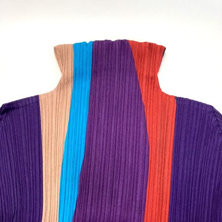 美品　イッセイミヤケ　タートルネックシャツ　ワッシャー加工　しわ　紫　M 美品 イッセイミヤケ タートルネックシャツ ワッシャー加工 しわ