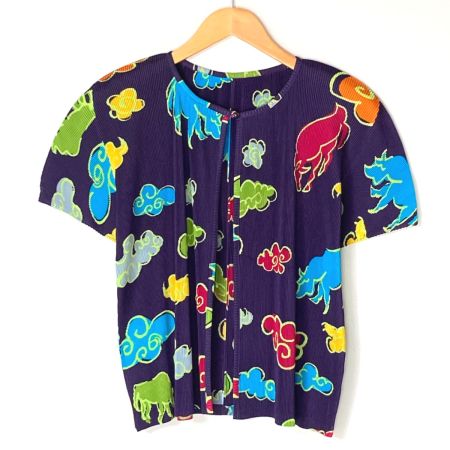  ISSEY MIYAKE イッセイミヤケ PLEATS PLEASE プリーツカーディガン 半袖 PP23-FO611 パープル サイズ 3 レディース