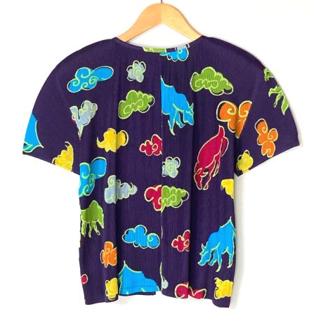  ISSEY MIYAKE イッセイミヤケ PLEATS PLEASE プリーツカーディガン 半袖 PP23-FO611 パープル サイズ 3 レディース