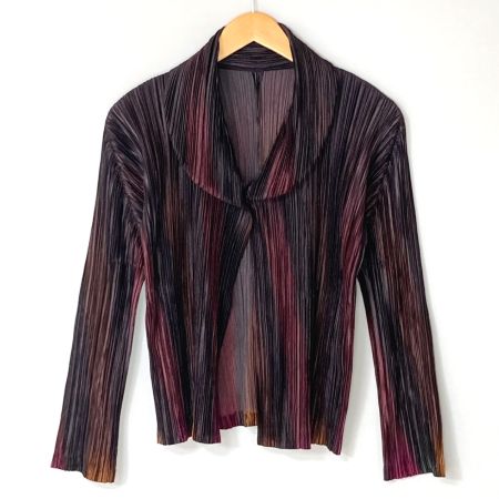  ISSEY MIYAKE イッセイミヤケ PLEATS PLEASE プリーツカーディガン PP93-JD702 ブラック×ワインレッド サイズ 3 レディース