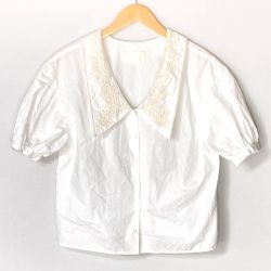 ☆☆ AMERI シャツ 襟刺繍 02110450430 ホワイト×ベージュ サイズ フリー レディース Bランク