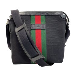 ☆☆ GUCCI グッチ シェリーライン キャンバス/レザー 631195 ブラック ショルダーバッグ レディース 袋有 Cランク