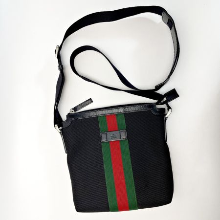  GUCCI グッチ シェリーライン キャンバス/レザー 631195 ブラック ショルダーバッグ レディース 袋有