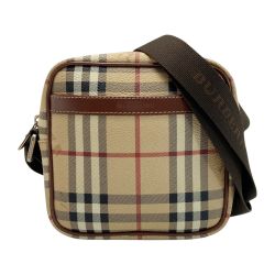 ☆☆ BURBERRY バーバリー ノバチェック ショルダーバッグ T-04-01 キャメル シャドーホース PVC×レザー Bランク