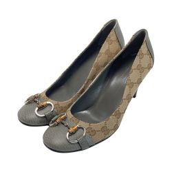 ☆☆ GUCCI グッチ GGキャンバス ホースビット パンプス 36½（23.5相当） ベージュ×グレー ハイヒール Bランク
