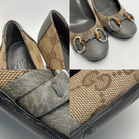  GUCCI グッチ GGキャンバス ホースビット パンプス 36½（23.5相当） ベージュ×グレー ハイヒール