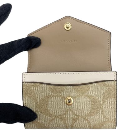  COACH コーチ カードケース C2454 ベージュ×ホワイト レディース ゴールド金具