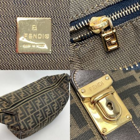  FENDI フェンディ ズッカ柄 バニティバッグ ブラウン ハンドバッグ キャンバス×レザー