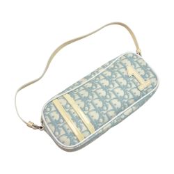 ☆☆ Christian Dior クリスチャンディオール トロッター ロマンティック No.1 アクセサリーポーチ BO D 1004 ホワイト×スカイブルー ハンドバッグ Bランク