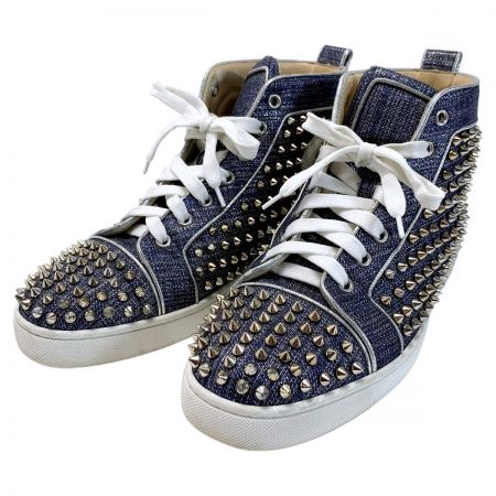  Christian Louboutin クリスチャンルブタン スタッズ デニム ブルー×シルバー ハイカットスニーカー SIZE41（26㎝相当） 箱有