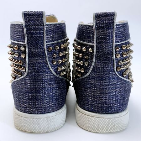  Christian Louboutin クリスチャンルブタン スタッズ デニム ブルー×シルバー ハイカットスニーカー SIZE41（26㎝相当） 箱有