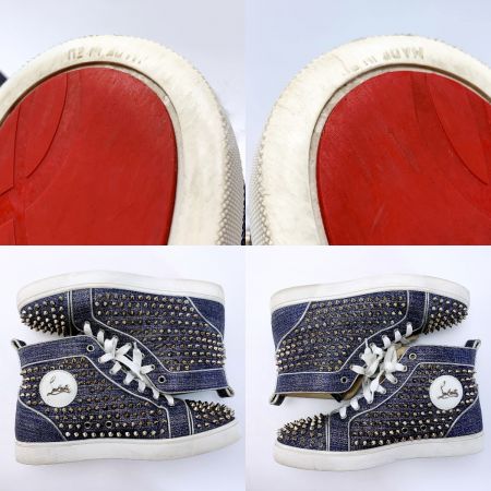  Christian Louboutin クリスチャンルブタン スタッズ デニム ブルー×シルバー ハイカットスニーカー SIZE41（26㎝相当） 箱有