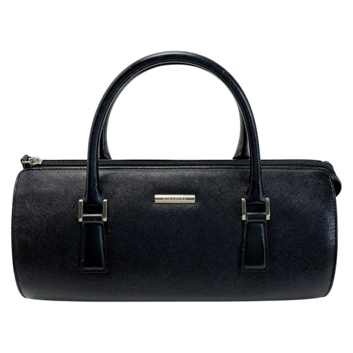 美品　BURBERRY レザー ミニボストンバッグ ブラック シルバー金具 BURBERRY バーバリー レザー ブラック ミニボストンバッグ ドラム型