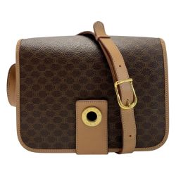 ☆☆ CELINE セリーヌ マカダム柄/サークル金具 M14 ブラウン ショルダーバッグ ストラップ調節可 レディース  Cランク