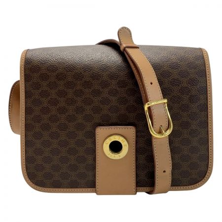  CELINE セリーヌ マカダム柄/サークル金具 M14 ブラウン ショルダーバッグ ストラップ調節可 レディース 