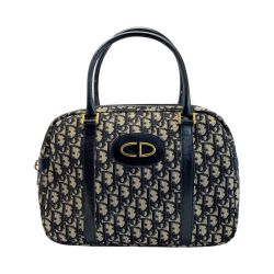 ☆☆ Christian Dior クリスチャンディオール トロッター ロゴ キャンバス ネイビー ハンドバッグ レディース ゴールド金具 Cランク