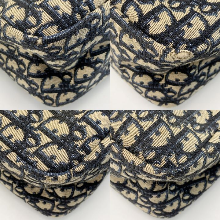 Dior トロッター クラッチバッグ キャンバス ネイビー がま口 ロゴ金具 Dior トロッター クラッチバッグ キャンバス ネイビー がま口