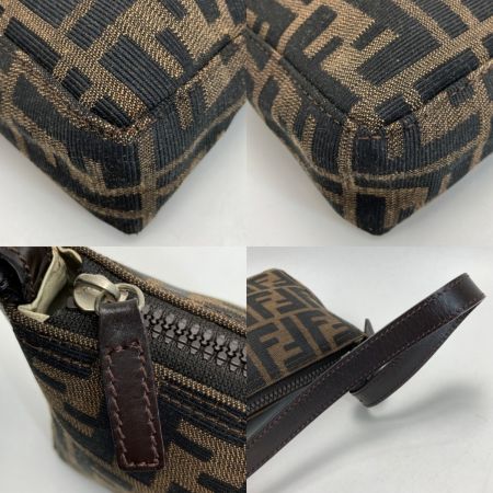  FENDI フェンディ ズッカ柄 ハンドバッグ ブラウン ミニバッグ ポーチ キャンバス×レザー