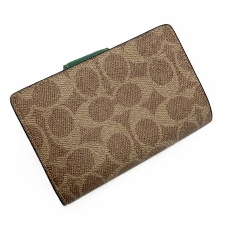  COACH コーチ ミディアム コーナー ジップ ウォレット CW786 ブラウン×グリーン 2つ折り財布 シグネチャー