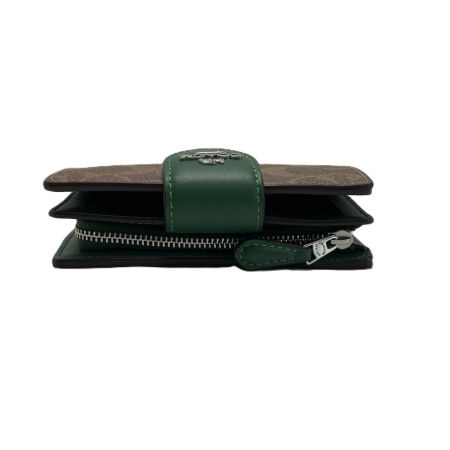  COACH コーチ ミディアム コーナー ジップ ウォレット CW786 ブラウン×グリーン 2つ折り財布 シグネチャー