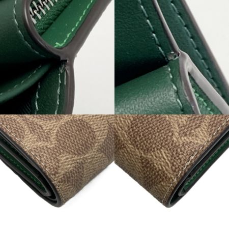  COACH コーチ ミディアム コーナー ジップ ウォレット CW786 ブラウン×グリーン 2つ折り財布 シグネチャー