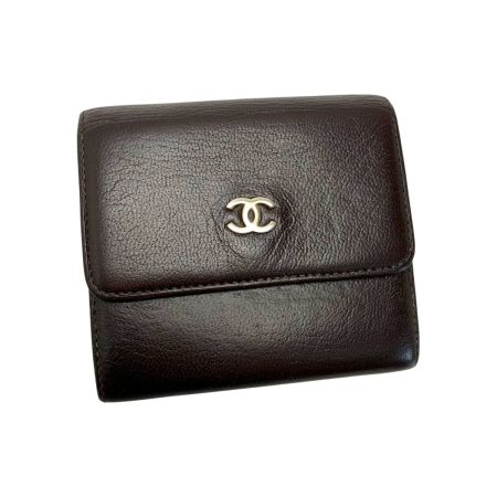  CHANEL シャネル レザー ブラウン Wホック財布 