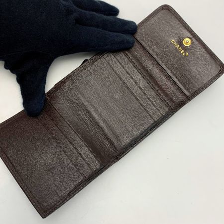  CHANEL シャネル レザー ブラウン Wホック財布 