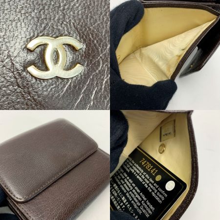  CHANEL シャネル レザー ブラウン Wホック財布 