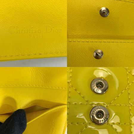  Christian Dior クリスチャンディオール パテントレザー カナージュチャーム  イエロー 3つ折り財布 袋有