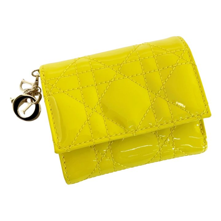 クリスチャンディオール ハンドバッグ イエロー レザー Christian Dior クリスチャンディオール パテントレザー カナージュ