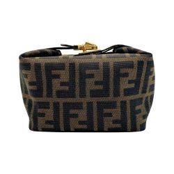 ☆☆ FENDI フェンディ ズッカ柄 バニティ ポーチ ブラウン ハンドバッグ キャンバス×レザー Cランク