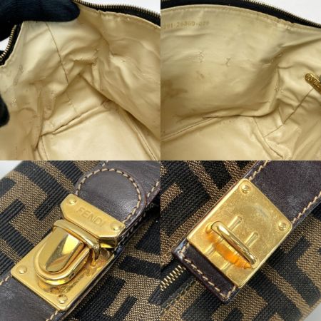  FENDI フェンディ ズッカ柄 バニティ ポーチ ブラウン ハンドバッグ キャンバス×レザー