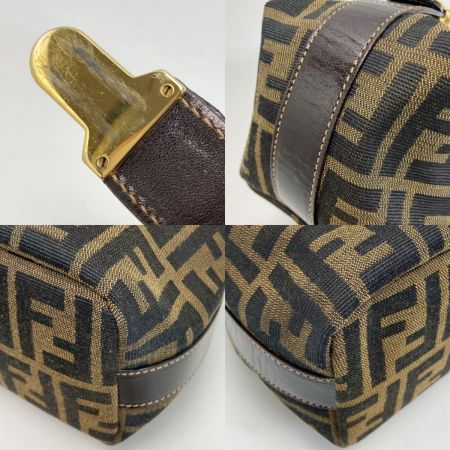  FENDI フェンディ ズッカ柄 バニティ ポーチ ブラウン ハンドバッグ キャンバス×レザー