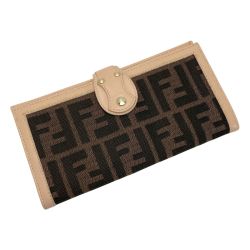 ☆☆ FENDI フェンディ ズッカ柄 Wホック 長財布 ブラウン×ピンク キャンバス/レザー Bランク