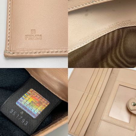  FENDI フェンディ ズッカ柄 Wホック 長財布 ブラウン×ピンク キャンバス/レザー