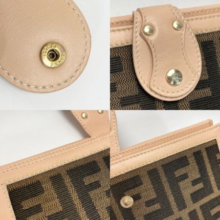  FENDI フェンディ ズッカ柄 Wホック 長財布 ブラウン×ピンク キャンバス/レザー
