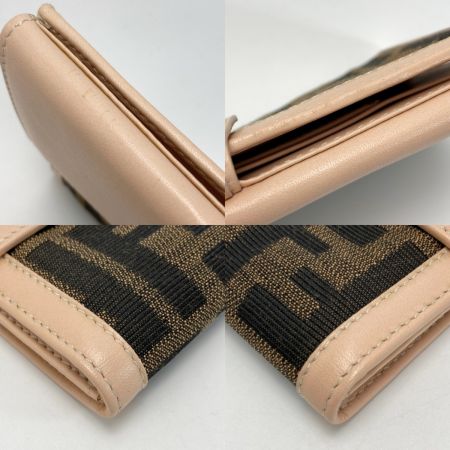  FENDI フェンディ ズッカ柄 Wホック 長財布 ブラウン×ピンク キャンバス/レザー