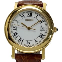 ☆☆ GUCCI グッチ クォーツ レザーベルト ゴールドケース 7200M メンズ腕時計 Cランク