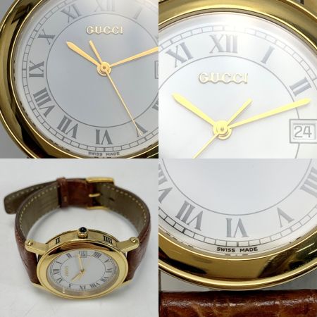  GUCCI グッチ クォーツ レザーベルト ゴールドケース 7200M メンズ腕時計