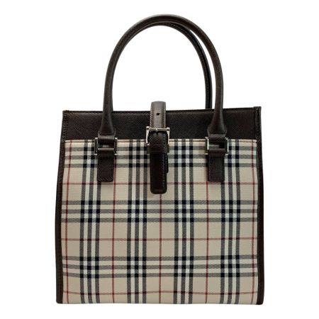  BURBERRY バーバリー キャンバス×レザー ノバチェック ブラウン ハンドバッグ レディース