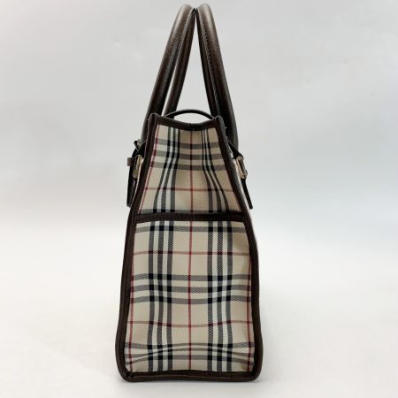  BURBERRY バーバリー キャンバス×レザー ノバチェック ブラウン ハンドバッグ レディース