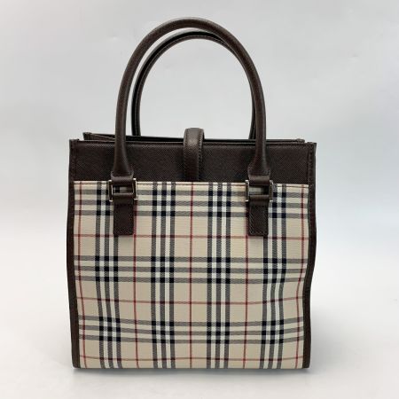  BURBERRY バーバリー キャンバス×レザー ノバチェック ブラウン ハンドバッグ レディース