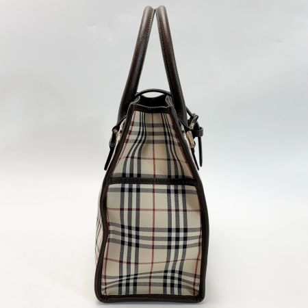  BURBERRY バーバリー キャンバス×レザー ノバチェック ブラウン ハンドバッグ レディース