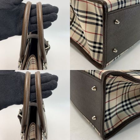  BURBERRY バーバリー キャンバス×レザー ノバチェック ブラウン ハンドバッグ レディース
