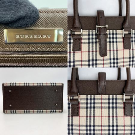  BURBERRY バーバリー キャンバス×レザー ノバチェック ブラウン ハンドバッグ レディース