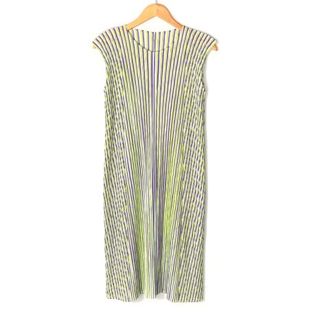  ISSEY MIYAKE イッセイミヤケ PLEATS PLEASE ノースリーブワンピース PP31JT691/3 黄緑 サイズ 3 レディース