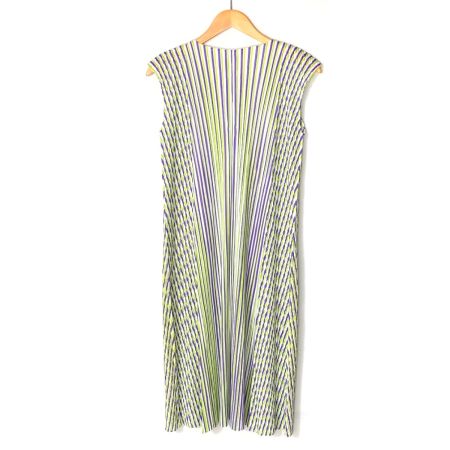  ISSEY MIYAKE イッセイミヤケ PLEATS PLEASE ノースリーブワンピース PP31JT691/3 黄緑 サイズ 3 レディース