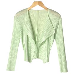 ☆☆ ISSEY MIYAKE イッセイミヤケ PLEATS PLEASE カーディガン 薄手  PP31JO143/3 黄緑 サイズ 3 レディース Bランク