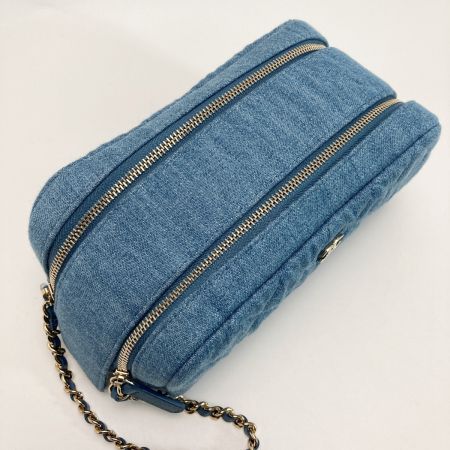  CHANEL シャネル ココマーク マトラッセ デニム ポーチ AP3702 ブルー チェーン ハンドバッグ